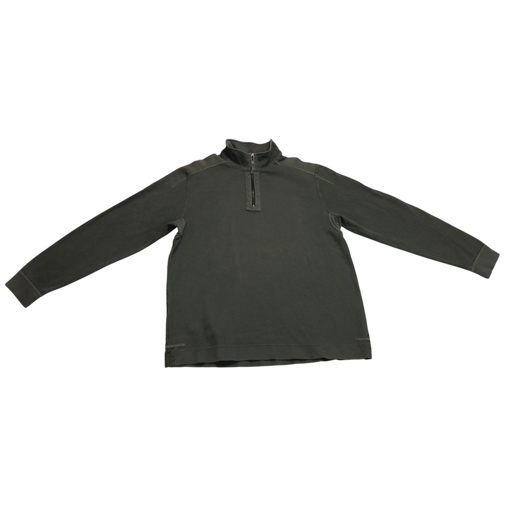 Tommy Bahama Island Crafted Mens Large Olive Green 1/4 Zip Ribbed Pullover Shirt